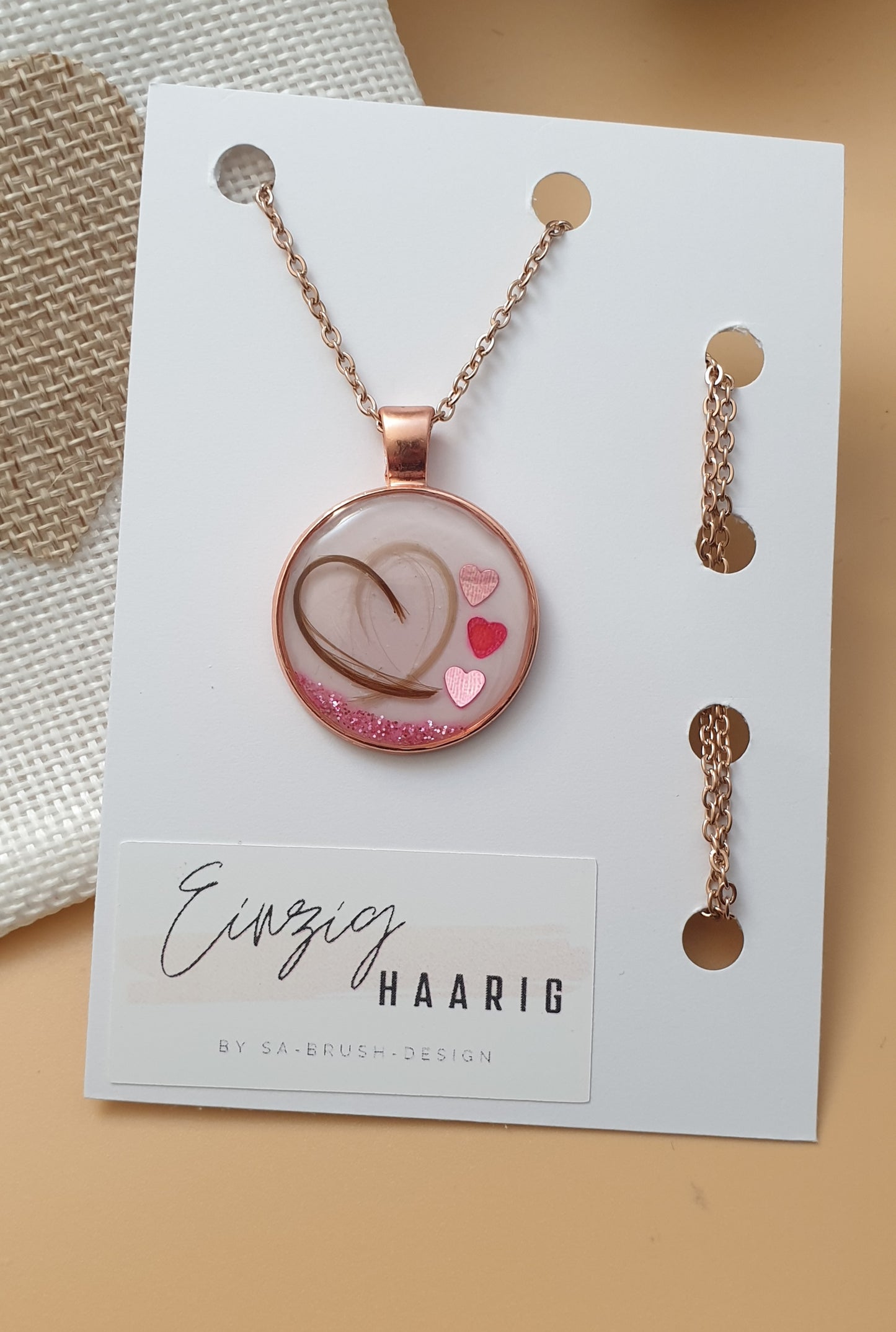 Stainless steel pendant animal or human hair "heart" rose